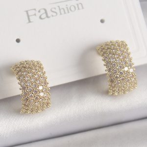 Pirinç Gold Renk Zirkon Taşlı Kadın Küpe - Görsel 1