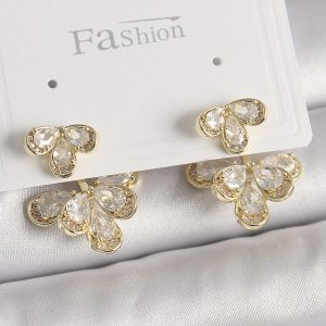 Pirinç Gold Renk Zirkon Taşlı Damla Model Kadın Küpe - Görsel 1