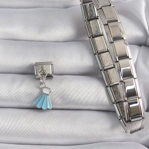 316L Çelik Gümüş Renk Mavi Renk Sallantı Elbise Model Nomination Charm - Görsel 2