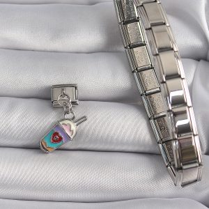316L Çelik Gümüş Renk Sallantı İçecek Model Nomination Charm - Görsel 2