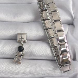 316L Çelik Gümüş Renk Sallantı Astronot Model Yıldız Detay Nomination Charm - Görsel 2