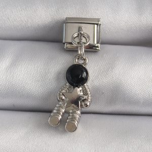 316L Çelik Gümüş Renk Sallantı Astronot Model Yıldız Detay Nomination Charm - Görsel 1