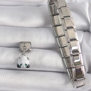 316L Çelik Gümüş Renk Sallantı Zirkon Taşlı Panda Model Nomination Charm - Görsel 2