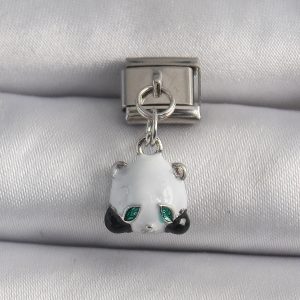 316L Çelik Gümüş Renk Sallantı Zirkon Taşlı Panda Model Nomination Charm - Görsel 1