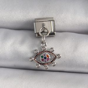 316L Çelik Gümüş Renk Zirkon Taşlı Göz Model Nomination Charm - Görsel 1
