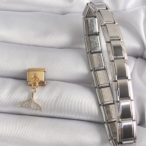 316L Çelik Gold Renk Sallantı Zirkon Taşlı Balık Kuyruğu Figür Nomination Charm - Görsel 2