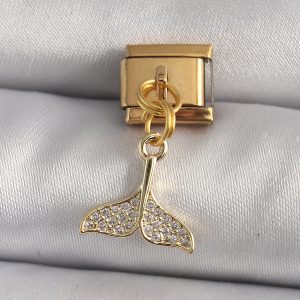 316L Çelik Gold Renk Sallantı Zirkon Taşlı Balık Kuyruğu Figür Nomination Charm - Görsel 1