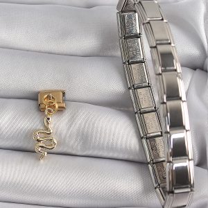 316L Çelik Gold Renk Sallantı Yılan Model Nomination Charm - Görsel 2