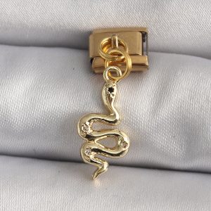 316L Çelik Gold Renk Sallantı Yılan Model Nomination Charm - Görsel 1