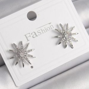 Pirinç Gümüş Renk Zirkon Taşlı Yıldız Model Kadın Küpe - Görsel 1