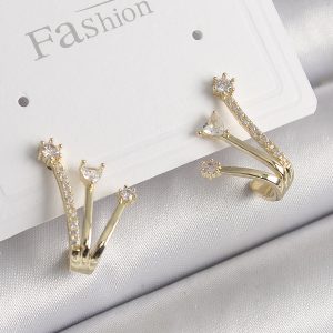 Pirinç Gold Renk Zirkon Taşlı Kadın Küpe - Görsel 1
