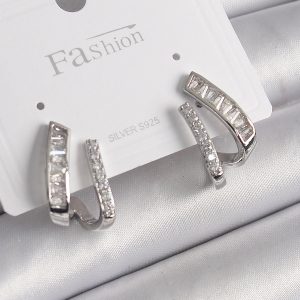 Pirinç Gümüş Renk Zirkon Taşlı Kadın Küpe - Görsel 1