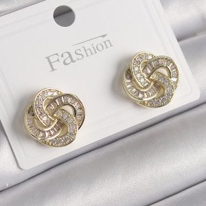 Pirinç Gold Renk Zirkon Taşlı Çiçek Model Kadın Küpe - Görsel 1