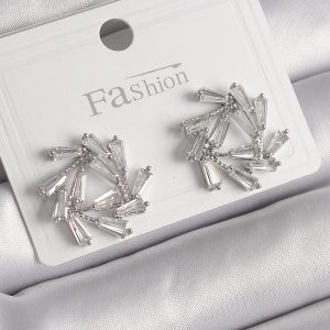 Pirinç Gümüş Renk Zirkon Taşlı Daire Model Kadın Küpe - Görsel 1