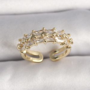 Pirinç Gold Renk Zirkon Taşlı Ayarlanabilir Yüzük - Görsel 1