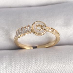 Pirinç Gold Renk Zirkon Taşlı Ayarlanabilir Kadın Yüzük - Görsel 1