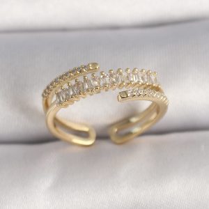 Pirinç Gold Renk Zirkon Taşlı Ayarlanabilir Kadın Yüzük - Görsel 1
