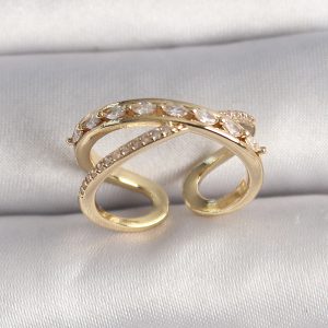 Pirinç Gold Renk Zirkon Taşlı Ayarlanabilir Kadın Yüzük - Görsel 1