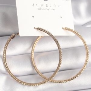 Pirinç Gold Renk Zirkon Taşlı Halka Model Kadın Küpe - Görsel 1