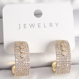 Pirinç Gold Renk Zirkon Taşlı Halka Messika Model Kadın Küpe - Görsel 1