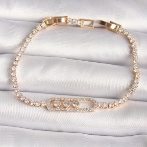 Pirinç Gold Renk Su Yolu Zirkon Taşlı Messika Model Kadın Bileklik - Görsel 1