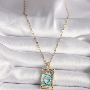 316L Gold Renk Pembe Zirkon Taşlı Taç Kalp Portre Model Kadın Kolye - Görsel 2