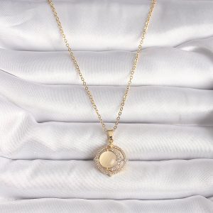 316L Çelik Gold Renk Zirkon Taşlı Sarı Sedefli Hilal Model Kadın Kolye - Görsel 2