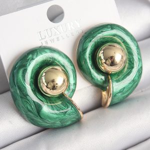 Pirinç Gold Renk Yeşil Mineli Salyangoz Model Kadın Küpe - Görsel 1