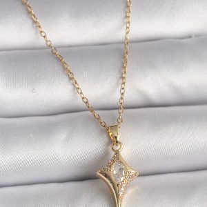 316L Çelik Gold Renk Zincir Zirkon Taşlı Kuzey Yıldızı Model Kadın Kolye - Görsel 1