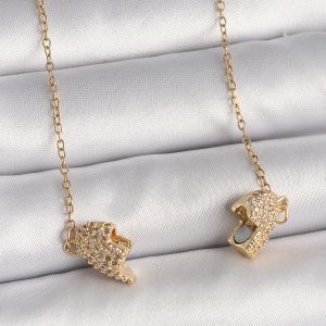 316L Çelik Gold Renk Zincir Zirkon Taşlı Mıknatıslı Kalp Model Kadın Kolye - Görsel 2