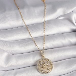 316L Çelik Gold Renk Zincir Zirkon Taşlı Lotus Model Kadın Kolye - Görsel 2