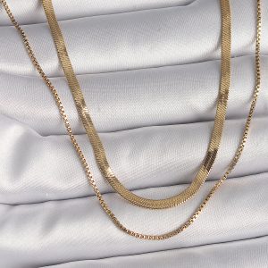 316L Çelik Gold Renk 2'Li İtalyan Zincir Model Kadın Kolye - Görsel 1