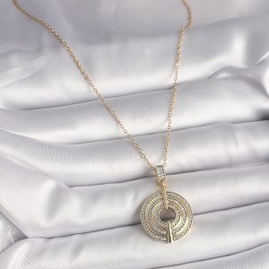 316L Çelik Gold Renk Zincir Zirkon Taşlı Madalyon Model Kadın Kolye - Görsel 2