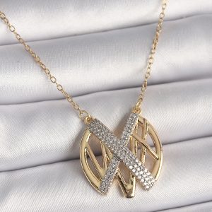 316L Çelik Gold Renk Zirkon Taşlı Vintage Model Kadın Kolye - Görsel 1