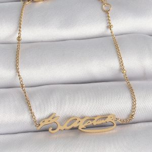 316L Çelik Gold Renk Atatürk İmza Model Kadın Bileklik - Görsel 1