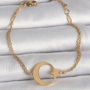 316L Çelik Gold Renk Ay Yıldız Model Kadın Bileklik - Görsel 1