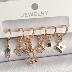 Pirinç Gold Renk Çoklu Figür Kadın Küpe Seti - Görsel 1