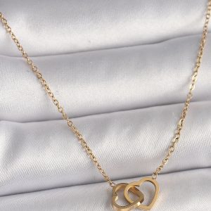316L Çelik Gold Renk Zincir Birleşik Kalp Model Kadın Kolye - Görsel 1