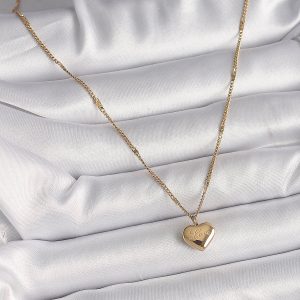 316L Çelik Gold Renk Zincir Love İşlemeli Kalp Figür Kadın Kolye - Görsel 2
