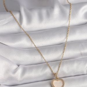 316L Çelik Gold Renk Zincir Zirkon Taşlı Beyaz Mineli Kalp Model Kadın Kolye - Görsel 2
