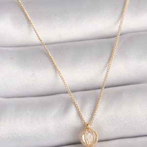 Pirinç Gold Renk Zirkon Taşlı Daire Kafes Model Kadın Kolye - Görsel 1