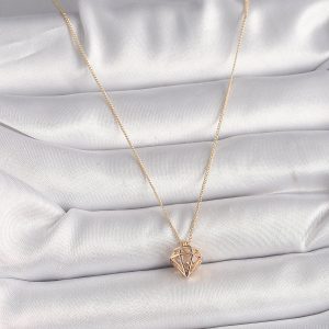 Pirinç Gold Renk 3D Zirkon Taşlı Elmas Model Kadın Kolye - Görsel 2