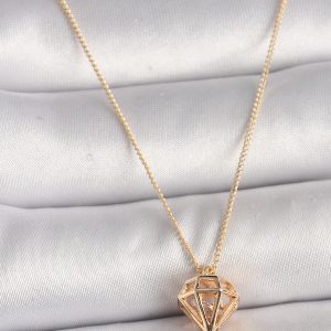 Pirinç Gold Renk 3D Zirkon Taşlı Elmas Model Kadın Kolye - Görsel 1