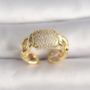 Pirinç Gold Renk Ayarlanabilir Zirkon Taşlı Kadın Yüzük - Görsel 1