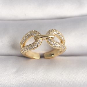 Pirinç Gold Renk Ayarlanabilir Zirkon Taşlı Kadın Yüzük - Görsel 1
