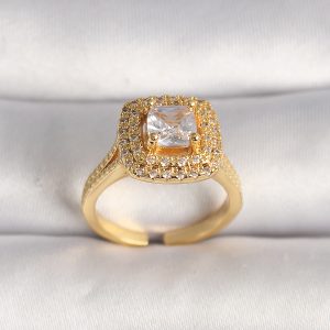 Pirinç Gold Renk Ayarlanabilir Baget Zirkon Taş Model Kadın Yüzük - Görsel 1