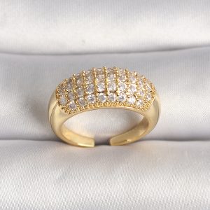 Pirinç Gold Renk Ayarlanabilir Zirkon Taşlı Kadın Yüzük - Görsel 1