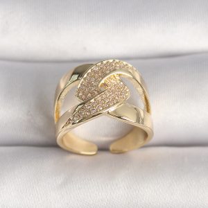 Pirinç Gold Renk Ayarlanabilir Zirkon Taşlı Kadın Yüzük - Görsel 1
