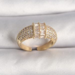 Pirinç Gold Renk Ayarlanabilir Baget Zirkon Taşlı Kadın Yüzük - Görsel 1