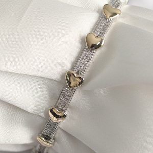 Pirinç Gümüş Renk Zirkon Taşlı Gold Kalpli VIP Seri Kadın Bileklik - Görsel 1